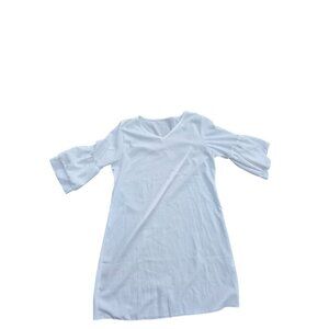 Womens White V-Neck Dress W/ Ruffled Sleeves Medium 97% Polyester 3% Spandex Cas